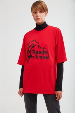 Kırmızı Boogie Örme Oversize T-shirt