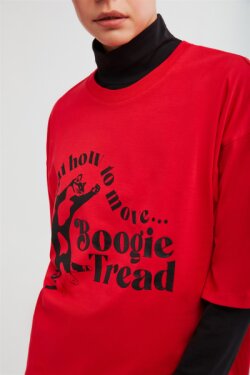 Kırmızı Boogie Örme Oversize T-shirt