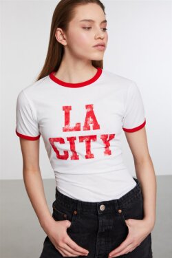 Kırmızı Losangeles Örme Comfort Fit T-shirt