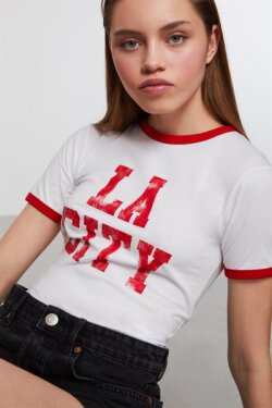 Kırmızı Losangeles Örme Comfort Fit T-shirt
