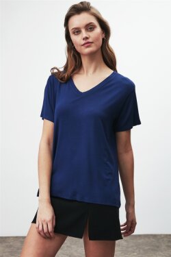 Lacivert Violet Örme Comfort Fit T-shirt