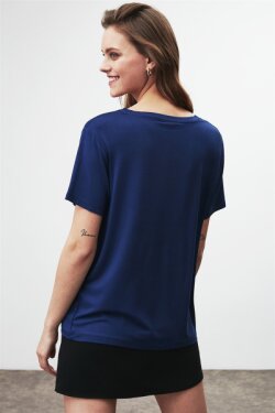 Lacivert Violet Örme Comfort Fit T-shirt