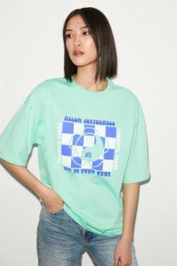 Mint Yeşil Kassia Örme Oversize T-shirt
