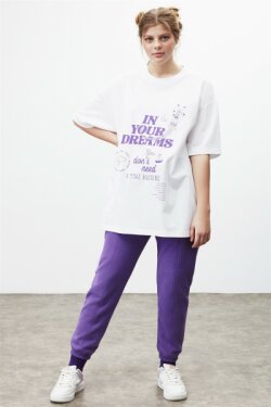 Mor Dream Örme Oversize T-shirt