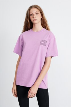 Mor Natalie Örme Oversize T-shirt