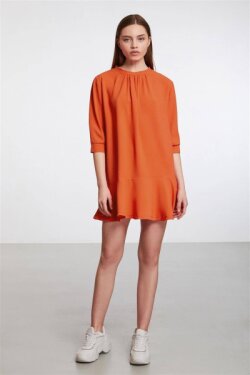 Nar Çiçeği Malaga Krep Kumaş Comfort Fit Mini Elbise