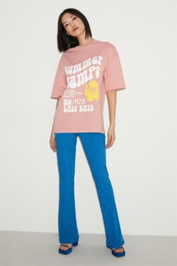 Pembe Delphine Örme Oversize T-shirt