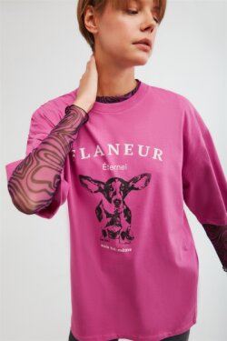 Pembe Flaneur Örme Oversize T-shirt