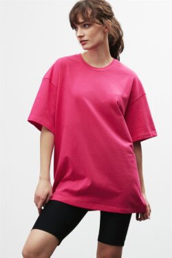 Pembe Vera Örme Oversize T-shirt