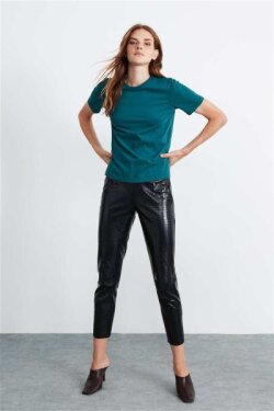 Petrol Yeşili Hannah Örme Comfort Fit T-shirt
