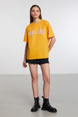 Safran Sarı Puerto Örme Comfort Fit T-shirt