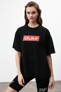 Siyah Bear Örme Oversize T-shirt