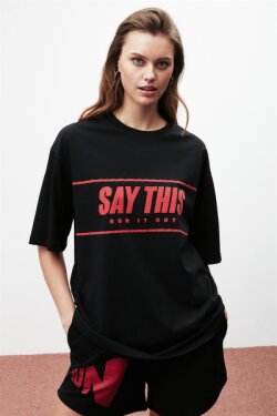 Siyah Fiona Örme Oversize T-shirt