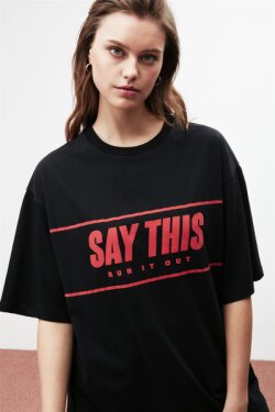 Siyah Fiona Örme Oversize T-shirt