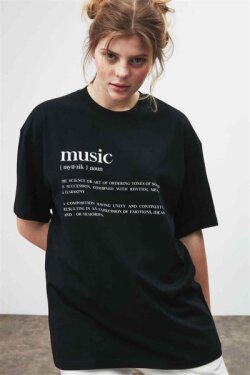 Siyah Ivy Örme Oversize T-shirt