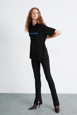 Siyah Kylie Örme Oversize T-shirt
