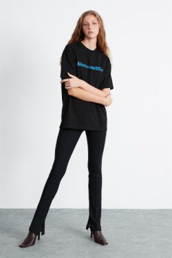 Siyah Kylie Örme Oversize T-shirt