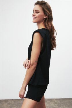 Siyah Luna Örme Comfort Fit T-shirt
