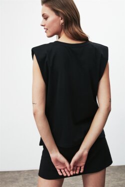 Siyah Luna Örme Comfort Fit T-shirt