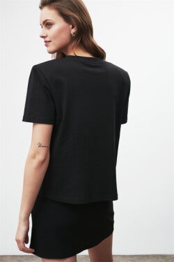 Siyah Stella Örme Comfort Fit T-shirt