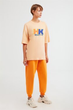 Turuncu Drift Örme Oversize T-shirt