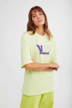 Yeşil Drift Örme Oversize T-shirt