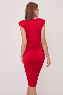 Kırmızı Vatkalı Midi Elbise