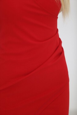 Askılı Bordo Asimetrik Mini Abiye Elbise