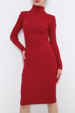 Kırmızı Balıkçı Yaka Midi Elbise