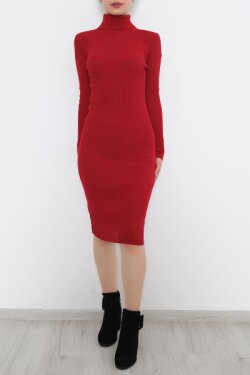 Kırmızı Balıkçı Yaka Midi Elbise