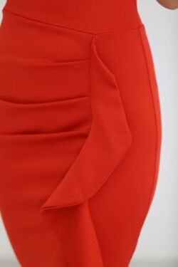 Kırmızı Fırfır Detaylı Midi Elbise