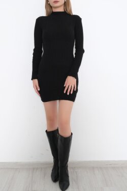 Siyah Yarım Balıkçı Mini Elbise