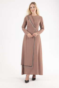 Camel Eteği Kapaklı Modeli Elbise