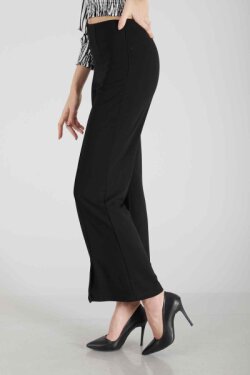 Siyah Paçası Yırmaç Detaylı İspanyol Pantolon