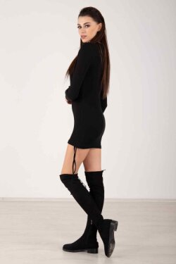 Siyah Yani Köprülü Mini Elbise