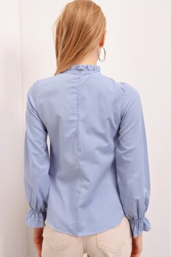 Açık Mavi Yaka Büzgü Detay Bluz
