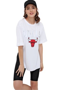 Beyaz Bulls Baskılı Tişört