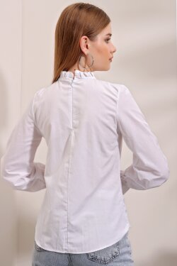Beyaz Yaka Büzgü Detay Bluz