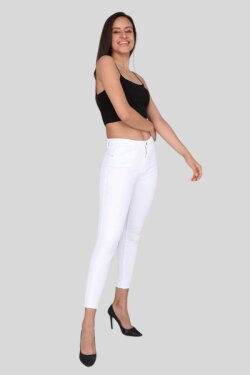 Beyaz Yüksek Bel Dar Paça Kot Pantolon
