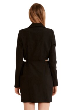 Siyah Yan Dekolteli Mini Ceket Elbise