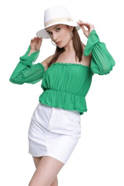 Yeşil Straplez Şifon Bluz