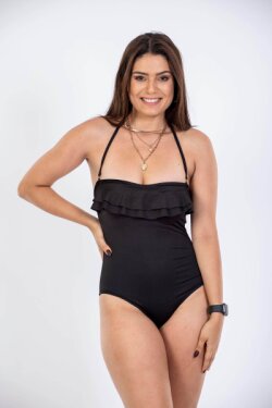 Siyah Düz Straplez Mayo