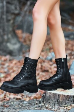 Siyah Jtoy Cilt Bağcıklı Bot