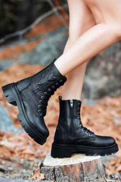 Siyah Jtoy Cilt Bağcıklı Bot