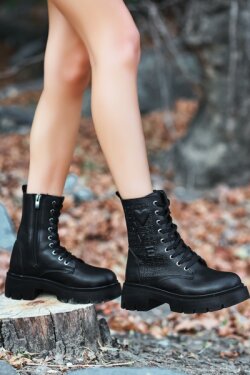 Siyah Jtoy Cilt Bağcıklı Bot