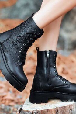 Siyah Jtoy Cilt Bağcıklı Bot