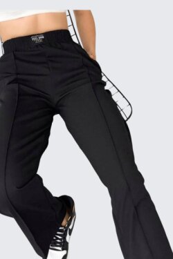 Siyah Çımalı Bol Paça Pantolon