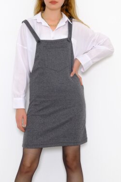 Askılı Füme Desenli Salopet Mini Elbise