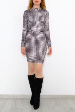 Kazayağı Fermuarlı Mini Elbise