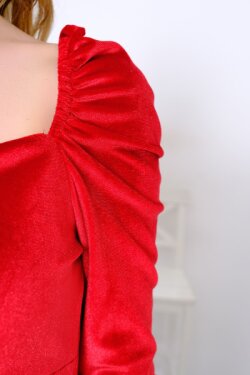 Kırmızı Kadife Mini Elbise